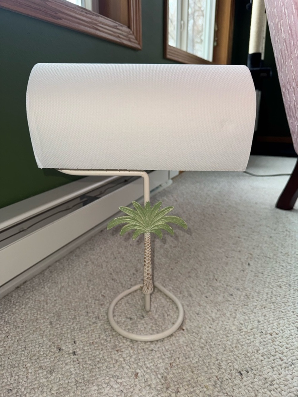 Palm Tree Paper Towel Holder in White with Green Leaves